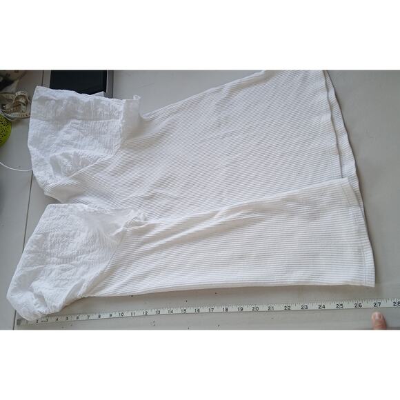 Ava & Viv White Puff Sleeve Ribbed Top Womens 1X Vacation Minimalist Coastal - Picture 8 of 9